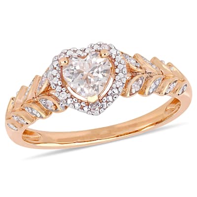 Miadora 10k Rose Gold Created White Sapphire and Diamond Heart Halo Ring