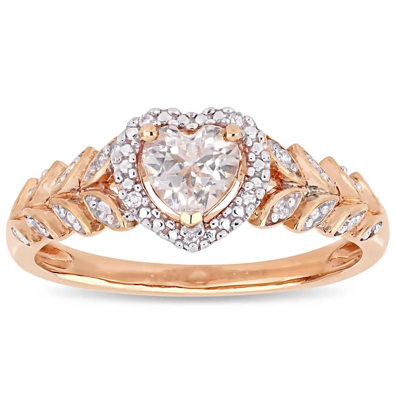 Miadora 10k Rose Gold Created White Sapphire and Diamond Heart Halo Ring