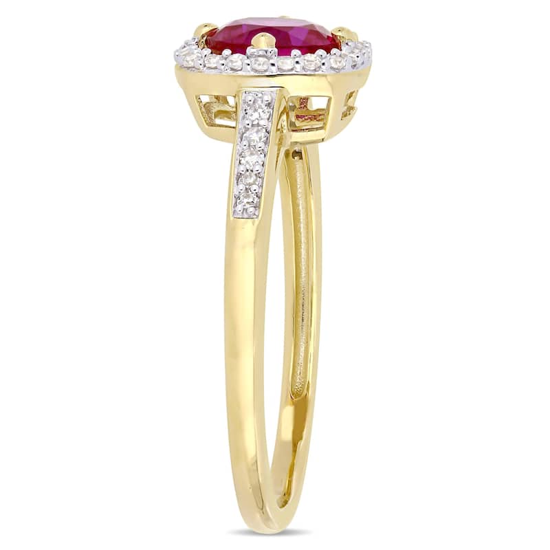 Miadora 10k Yellow Gold Created Ruby and 1/7ct TDW Diamond Floating Square Halo Ring