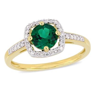 Miadora 10k Yellow Gold Created Emerald and 1/7ct TDW Diamond Floating Square Halo Ring