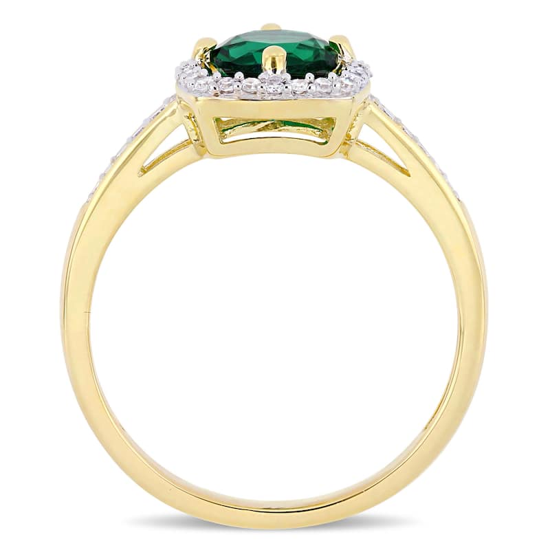 Miadora 10k Yellow Gold Created Emerald and 1/7ct TDW Diamond Floating Square Halo Ring