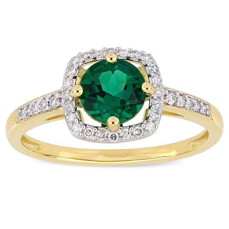 Miadora 10k Yellow Gold Created Emerald and 1/7ct TDW Diamond Floating Square Halo Ring