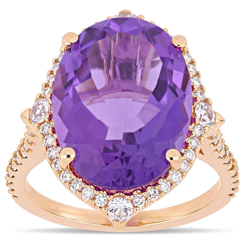 Miadora 14k Rose Gold Amethyst White Sapphire and 3/8ct TDW Diamond Ring