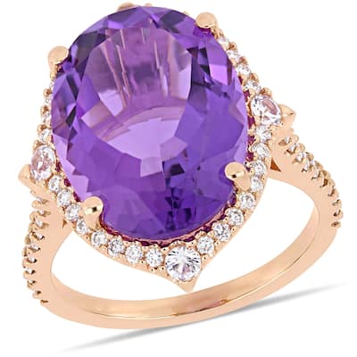 Miadora 14k Rose Gold Amethyst White Sapphire and 3/8ct TDW Diamond Ring