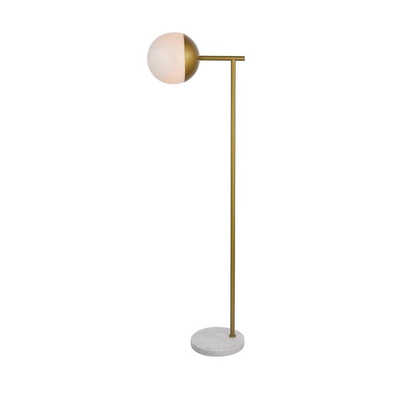 1-Light Floor Lamp with Frosted White Glass - Brass