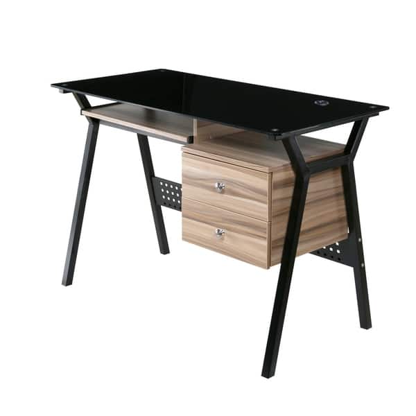 Shop Onespace 50 Ld5105wn Glass Desk With Wood Drawers And Pullout