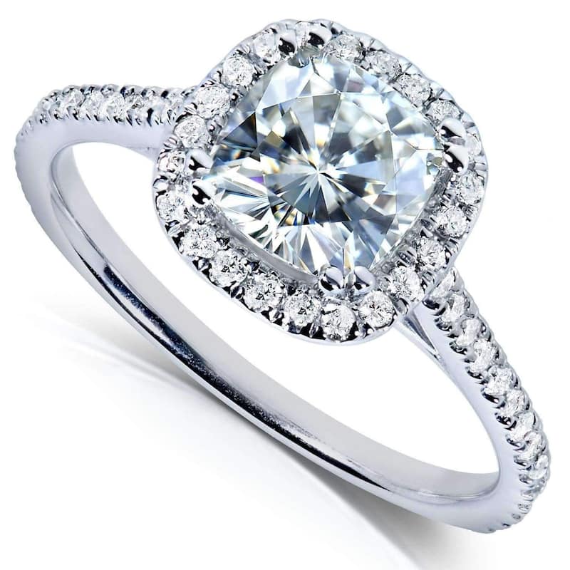 Kobelli 1.4 Carats Moissanite & Lab Grown Diamond 14k Solid Gold Cushion Halo Cathedral Original Engagement Ring - 9.5 - White