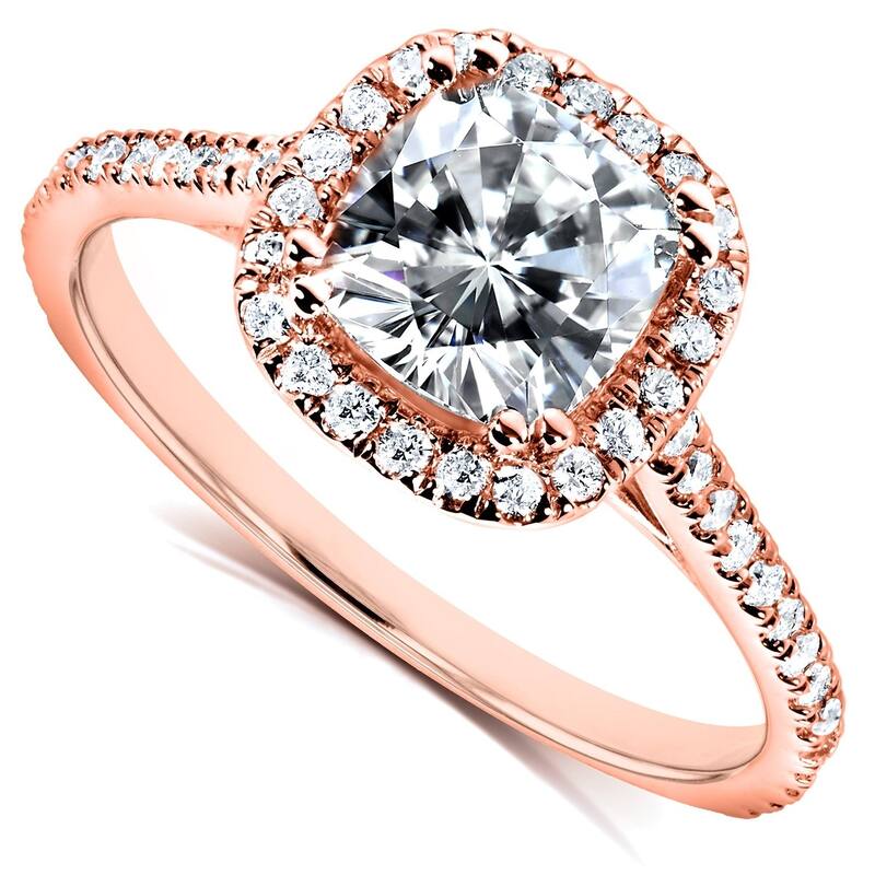 Kobelli 1.4 Carats Moissanite & Lab Grown Diamond 14k Solid Gold Cushion Halo Cathedral Original Engagement Ring - 9.5 - Rose