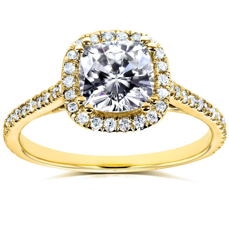 Kobelli 1.4 Carats Moissanite & Lab Grown Diamond 14k Solid Gold Cushion Halo Cathedral Original Engagement Ring