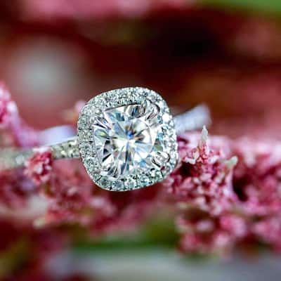 Kobelli 1.4 Carats Moissanite & Lab Grown Diamond 14k Solid Gold Cushion Halo Cathedral Original Engagement Ring
