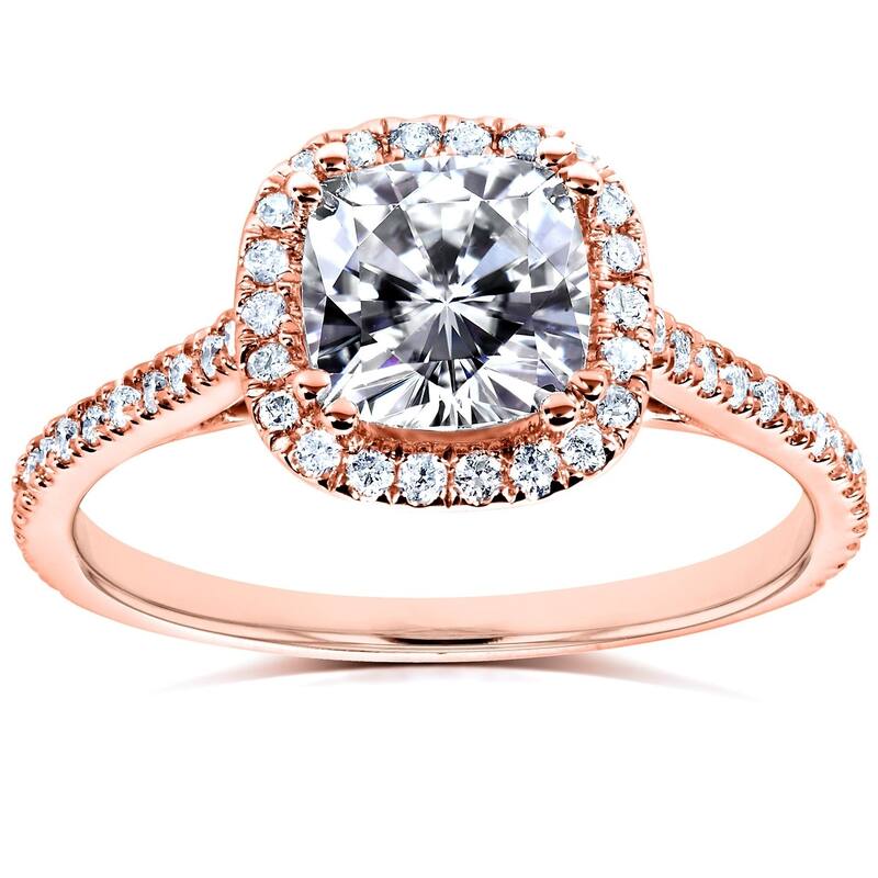 Kobelli 1.4 Carats Moissanite & Lab Grown Diamond 14k Solid Gold Cushion Halo Cathedral Original Engagement Ring