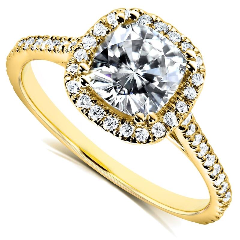 Kobelli 1.4 Carats Moissanite & Lab Grown Diamond 14k Solid Gold Cushion Halo Cathedral Original Engagement Ring - 9 - Yellow