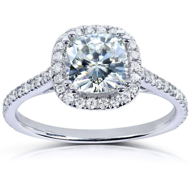 Kobelli 1.4 Carats Moissanite & Lab Grown Diamond 14k Solid Gold Cushion Halo Cathedral Original Engagement Ring