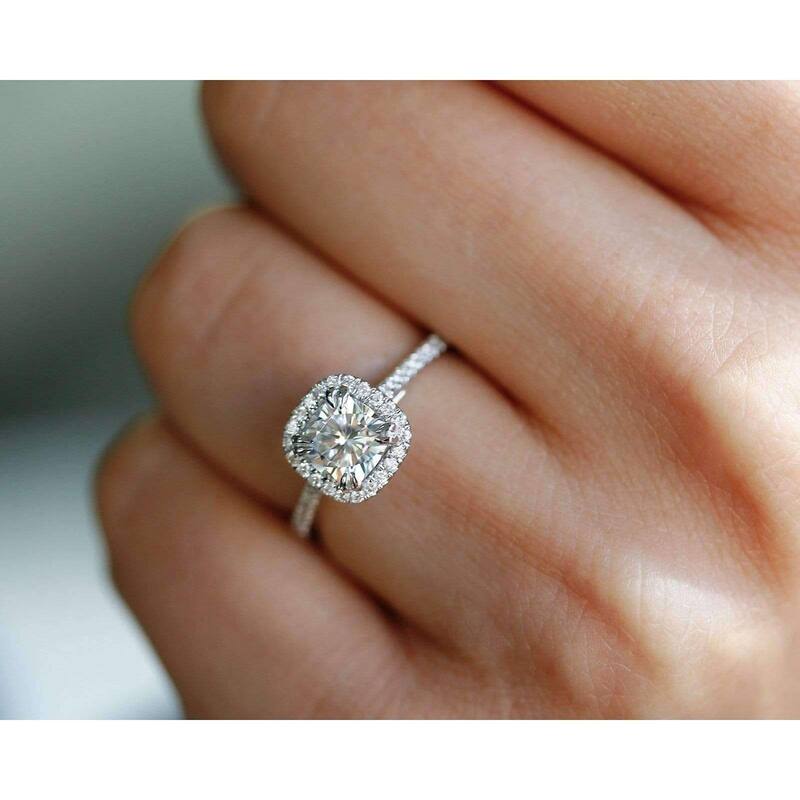 Kobelli 1.4 Carats Moissanite & Lab Grown Diamond 14k Solid Gold Cushion Halo Cathedral Original Engagement Ring