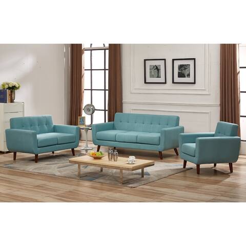Grace Mid-Century Tufted Upholstered Rainbeau Living Room Sofa, Loveseat, and Chair 3-piece Set