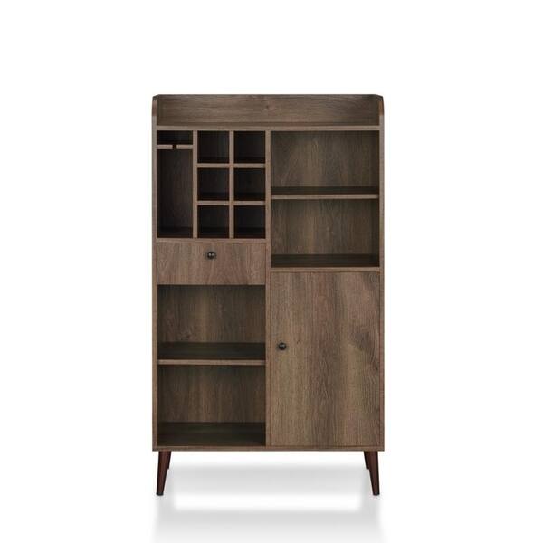 Eiken Mid-Century Modern Distressed Walnut Multi-Storage Freestanding Mini Bar by Carson Carrington