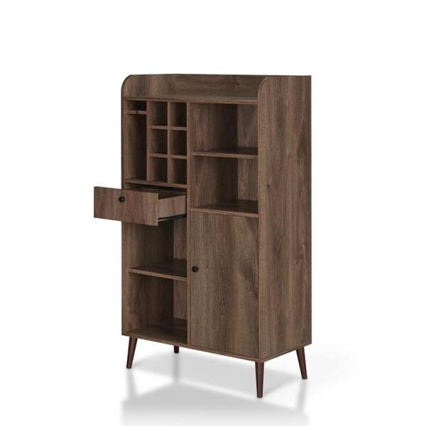 Eiken Mid-Century Modern Distressed Walnut Multi-Storage Freestanding Mini Bar by Carson Carrington