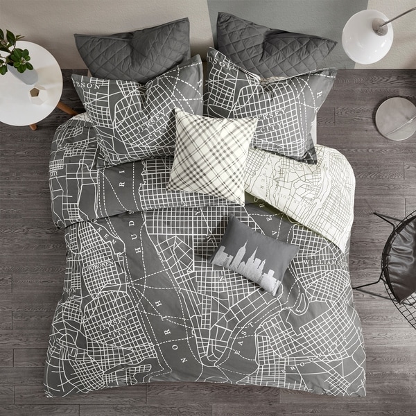 Urban Habitat Hudson Charcoal Reversible 7 Piece Printed Cotton Urban Habitat Hudson Charcoal Reversible 7 Piece Printed Cotton Duvet Cover Set