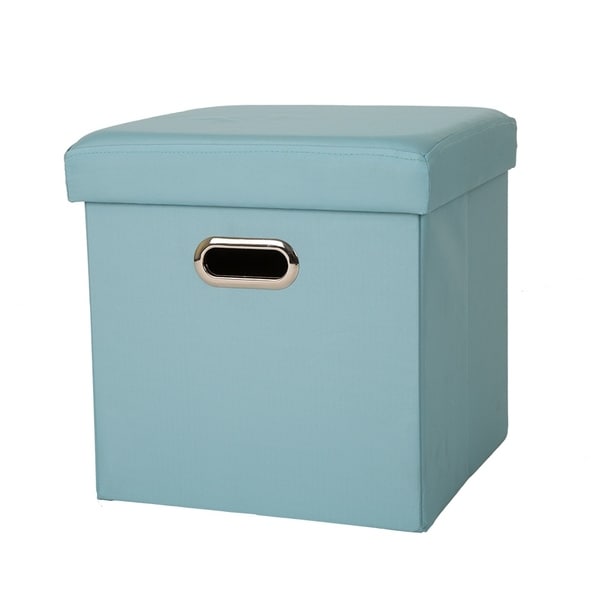 glitz home cube oxford foldable storage ottoman with padded sea