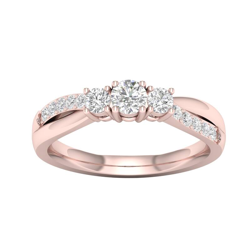 De Couer 14k Gold 1/2ct TDW Diamond Three Stone Promise Ring - 8 - Rose