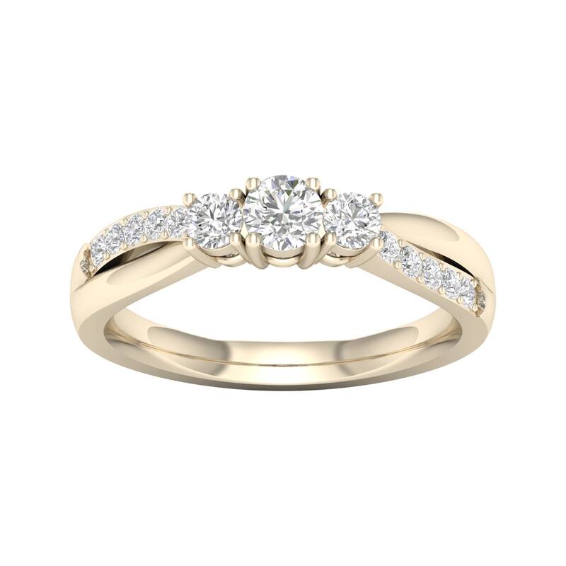 De Couer 14k Gold 1/2ct TDW Diamond Three Stone Promise Ring - 9 - Yellow
