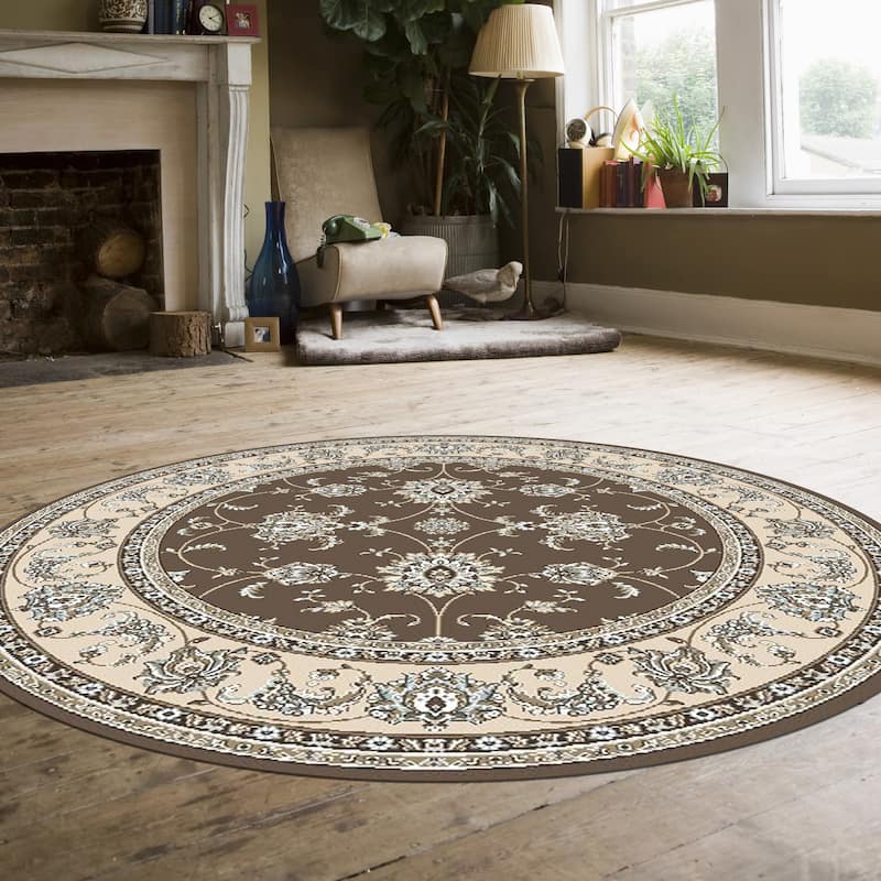 Admire Home Living Plaza Traditional Oriental Floral Scroll Pattern Area Rug
