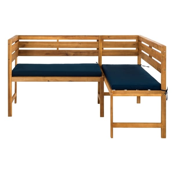 Safavieh Outdoor Living Wilton 3 Pc Balcony Corner Lounge Set - Teak Brown / Navy