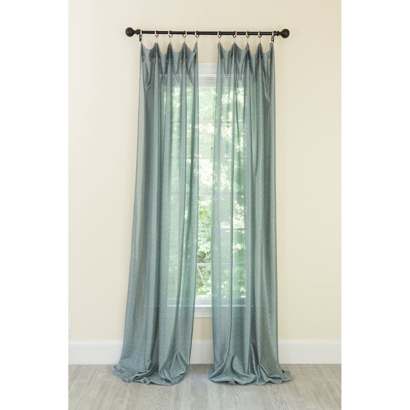 La Rosa Metallic Semi Sheer Rod Pocket Single Curtain Panel - 52"x120" - 120 Inches - Antique Blue