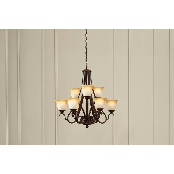 Transitional 9-light 2-tier Black Bronze/Red Highlights Chandelier - Chandeliers For Bedrooms by Overstock.com