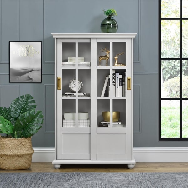 Shop Novogratz Magnolia Hill Grey Bookcase With Sliding Glass