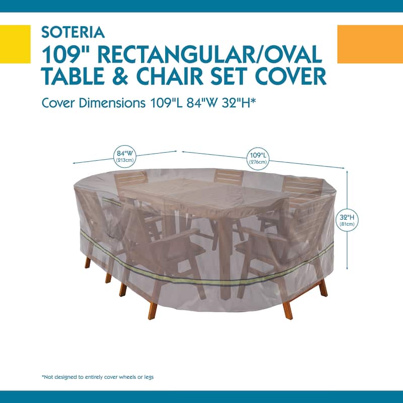 Duck Covers Soteria RainProof Rectangular/Oval Patio Table with Chairs Cover - 109"l x 84"w x 32"h