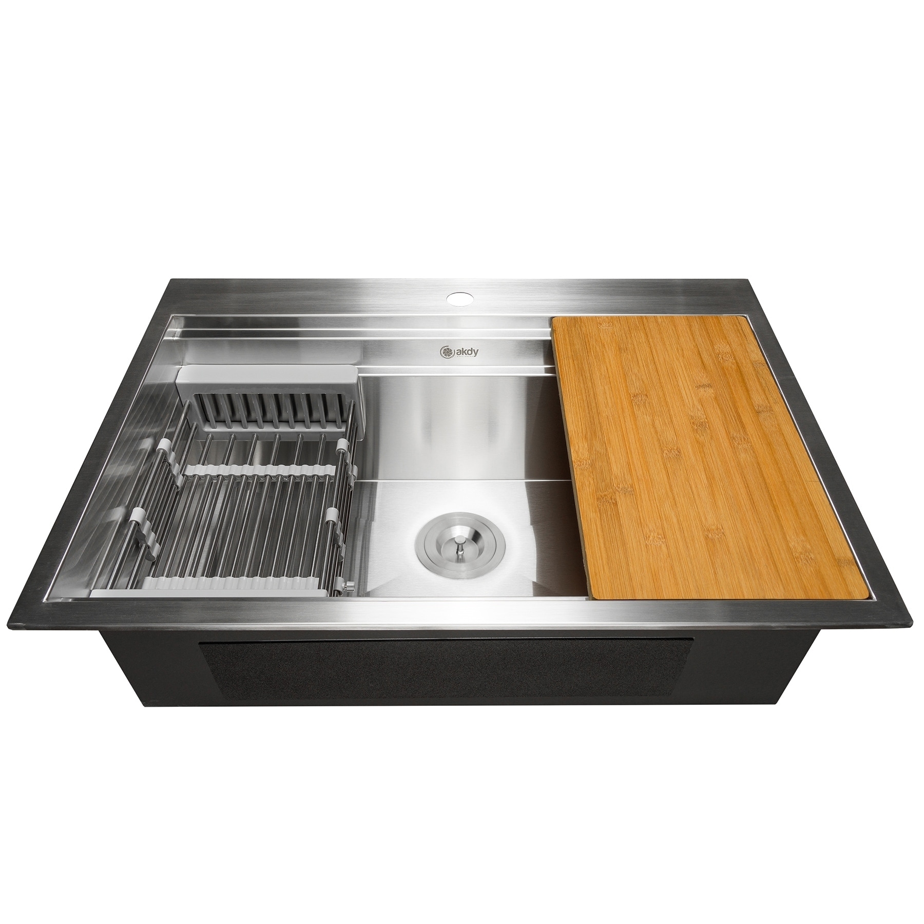 AKDY Apron Farmhouse Handmade Stainless Steel Kitchen Sink Kitchen Sink with Drain Strainer Kit Adjustable Tray and Cutting Board 33 x 22 x 9 Single Bowl Space Saving Kitchen Sink