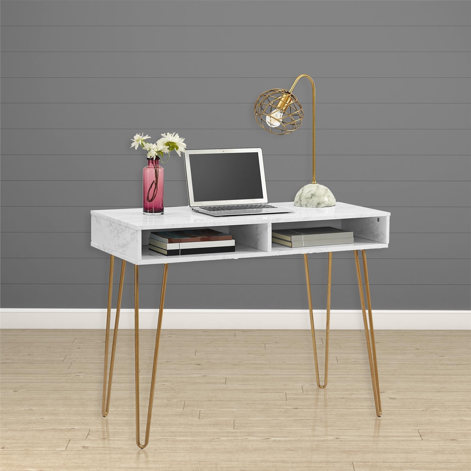 Shop Novogratz Athena White Marble Computer Desk with Storage Free