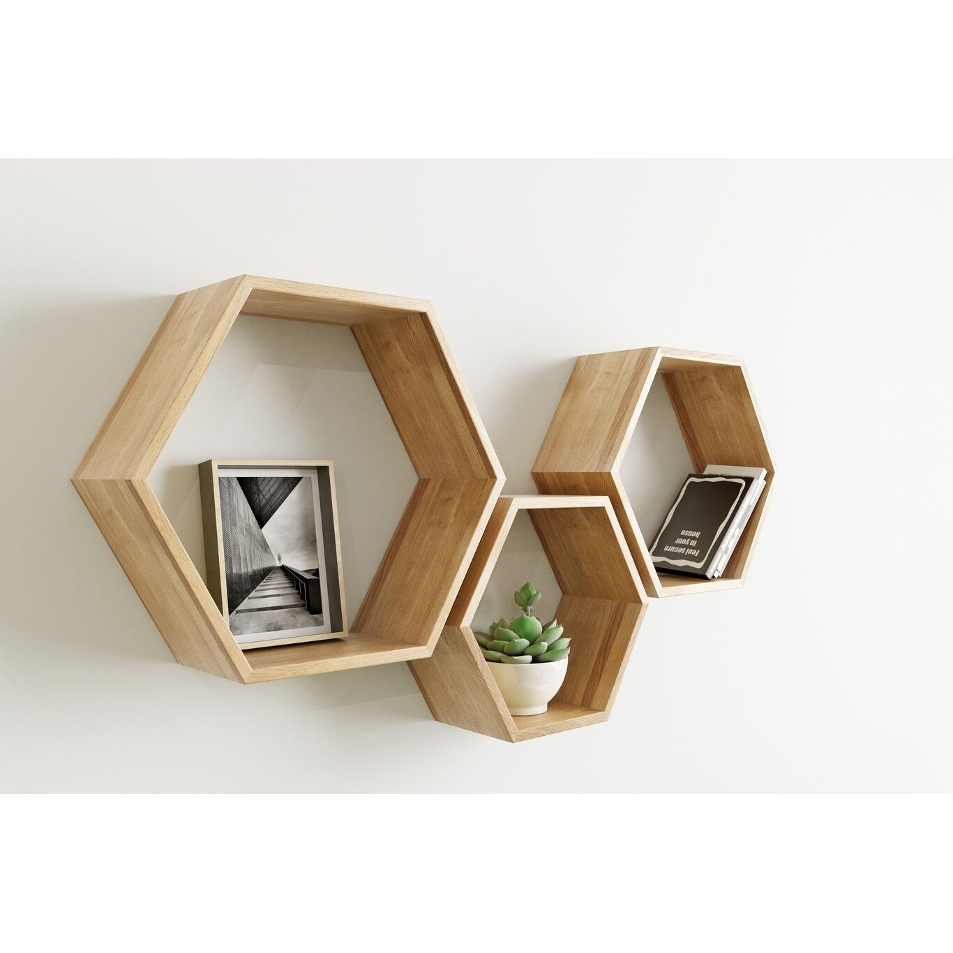 Shop Universal Expert Abacus Hexagon Shelves Set Of 3 Modern Oak
