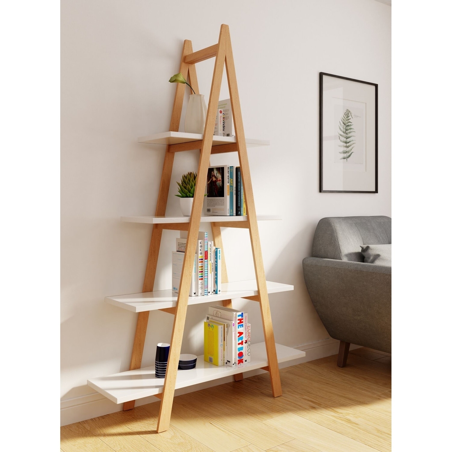 Shop Universal Expert Abacus Ladder Bookshelf Modern Oak And