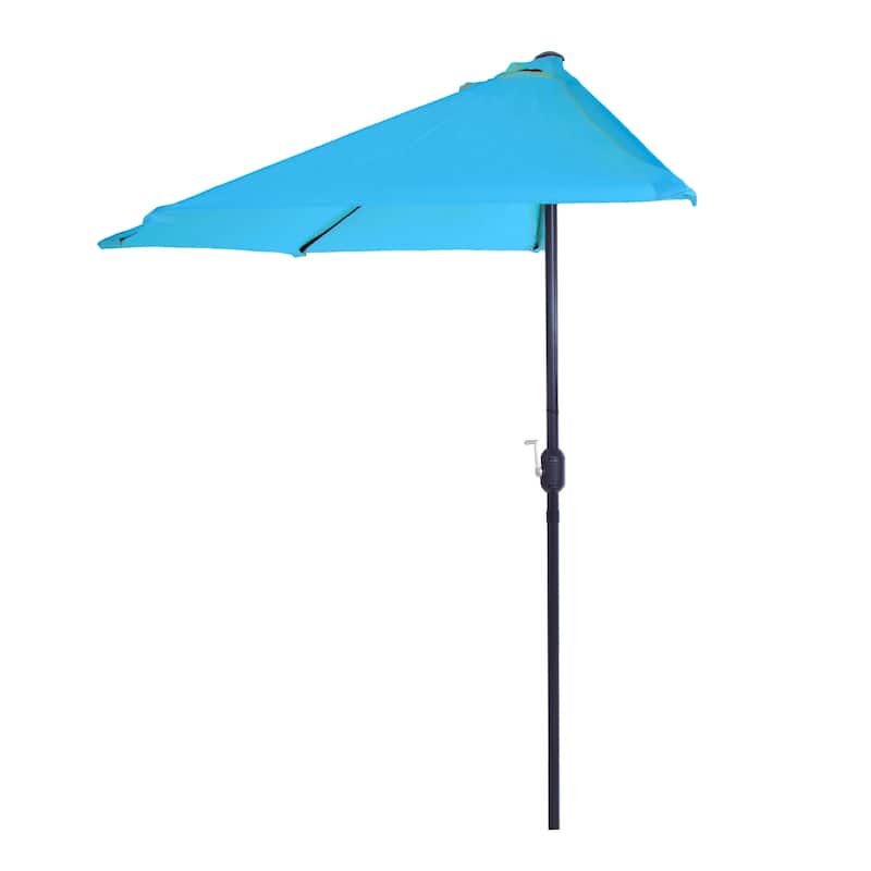9ft Half Round Patio Umbrella with Easy Crank by Pure Garden, Base Not Included - Brilliant Blue