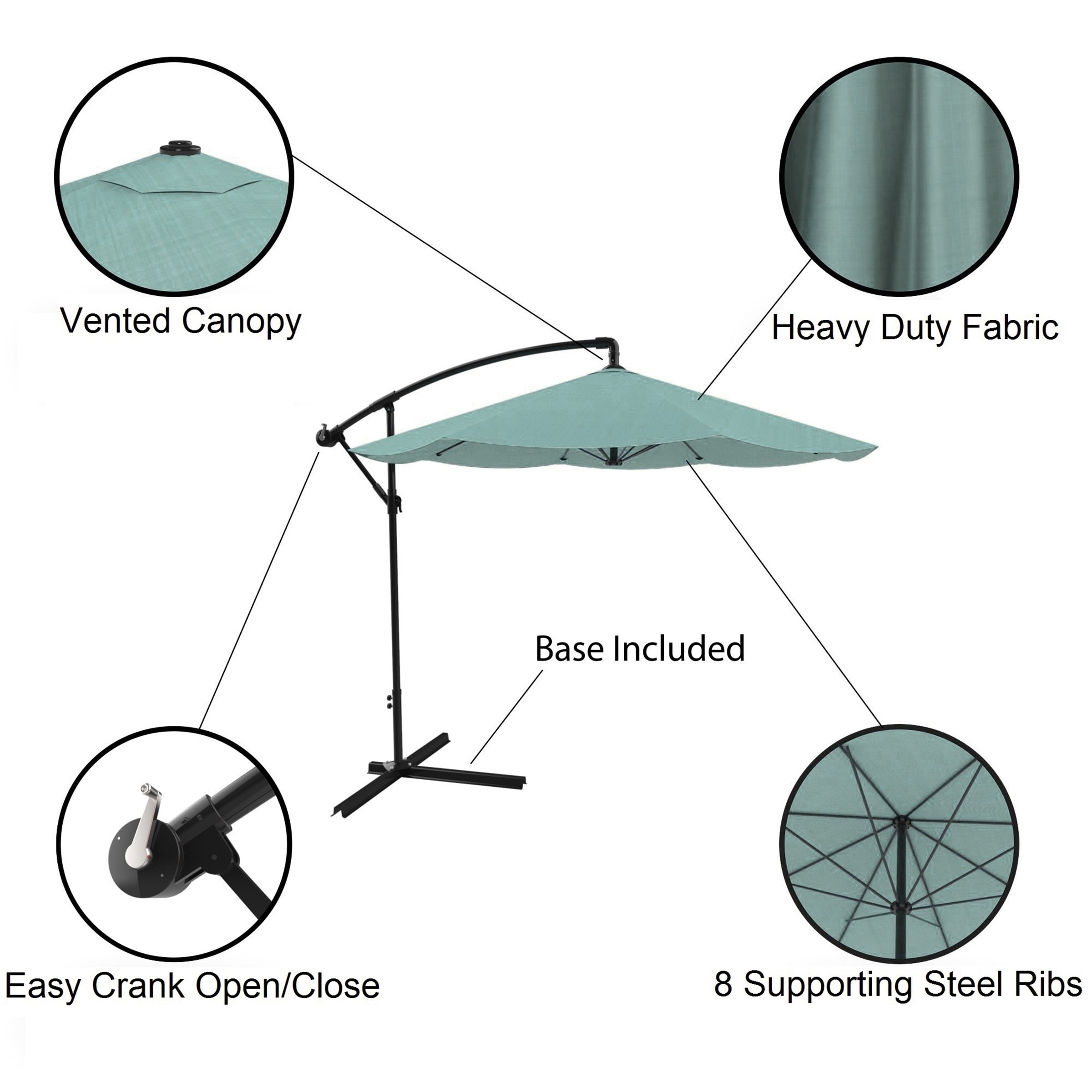 10ft Cantilever Easy Crank Umbrella by Pure Garden, Base Included