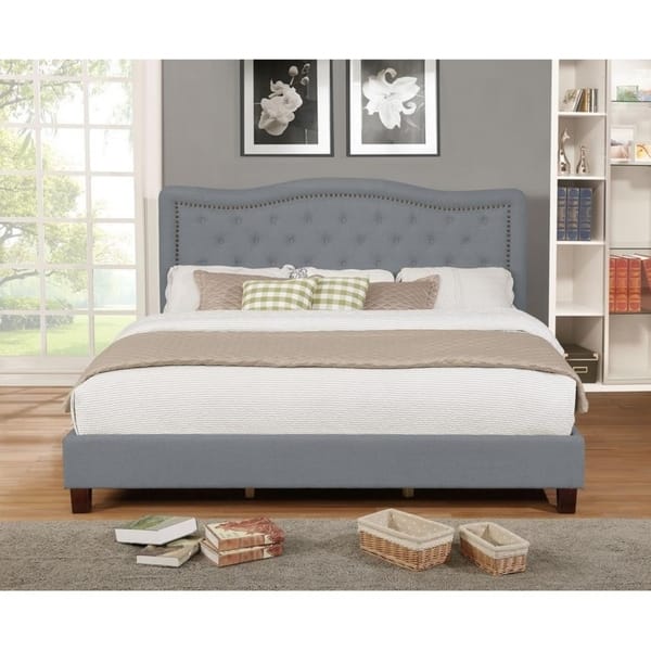 Shop Eastern King Size Upholstered Panel Bed W Nailhead Gray