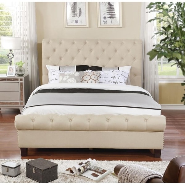 Shop Queen Size Upholstered Rounded Panel Bed, Beige - Free Shipping ...