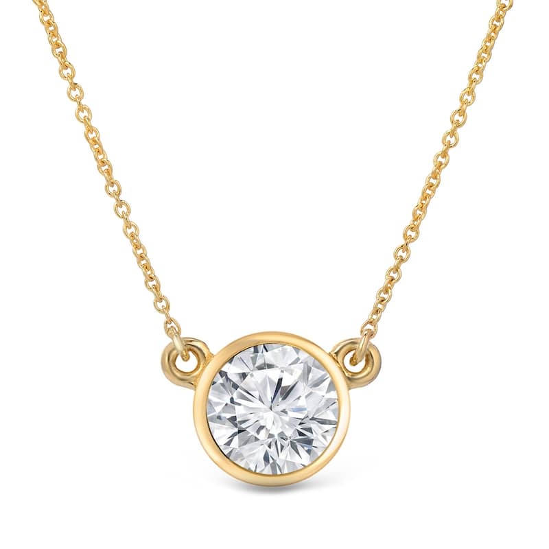 Auriya 14k Gold 1 1/2ctw Solitaire Moissanite Necklace Bezel-set - 7.4 mm - 7.4 mm - Yellow