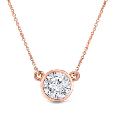 Auriya 14k Gold 1 1/2ctw Solitaire Moissanite Necklace Bezel-set - 7.4 mm - 7.4 mm