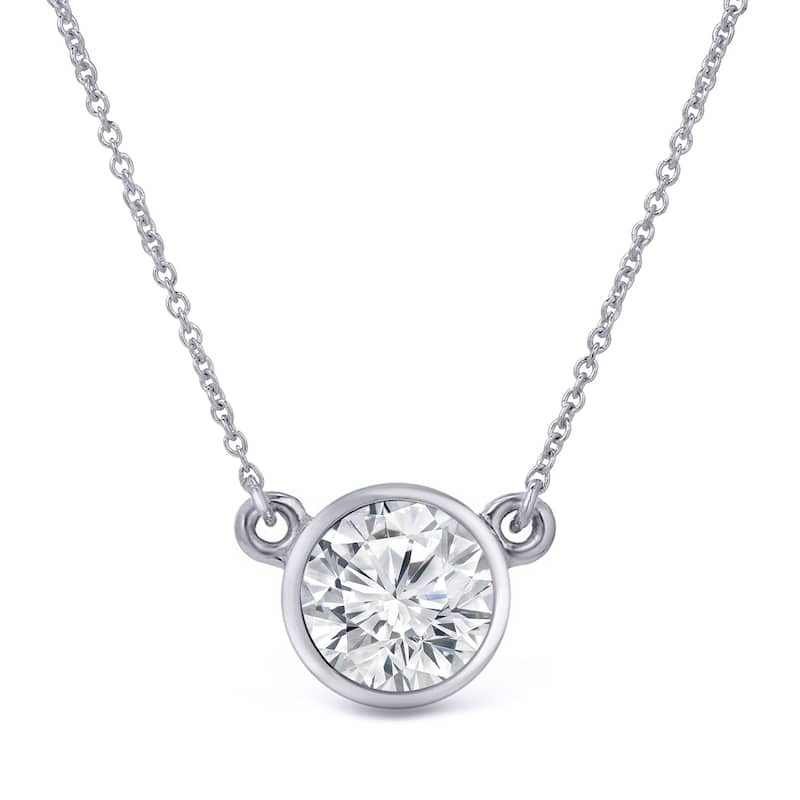 Auriya 14k Gold 1 1/2ctw Solitaire Moissanite Necklace Bezel-set - 7.4 mm - 7.4 mm - White