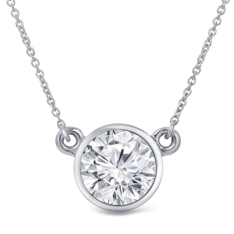 Auriya 14k Gold 3ctw Solitaire Moissanite Necklace Bezel-set - 9.3 mm