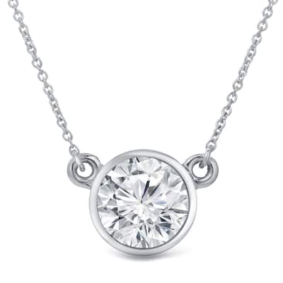 Auriya 14k Gold 3ctw Solitaire Moissanite Necklace Bezel-set - 9.3 mm