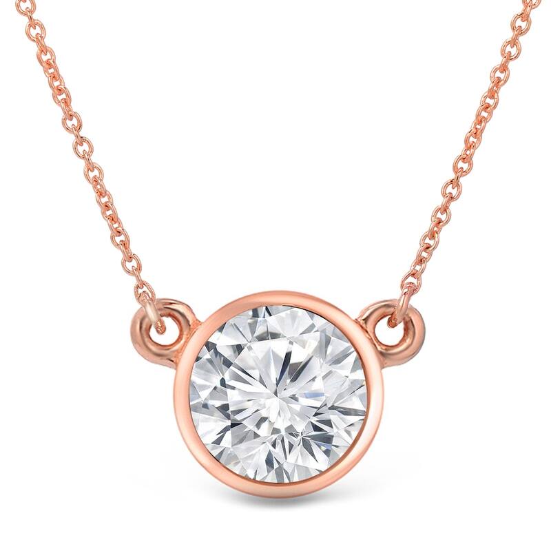 Auriya 14k Gold 3ctw Solitaire Moissanite Necklace Bezel-set - 9.3 mm