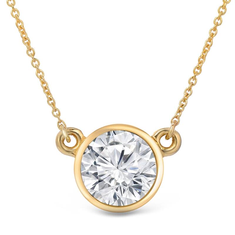 Auriya 14k Gold 3ctw Solitaire Moissanite Necklace Bezel-set - 9.3 mm