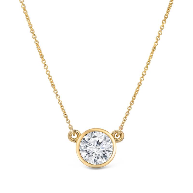 Auriya 14k Gold 1ctw Solitaire Moissanite Necklace Bezel-set - 6.5 mm - 6.5 mm - Yellow