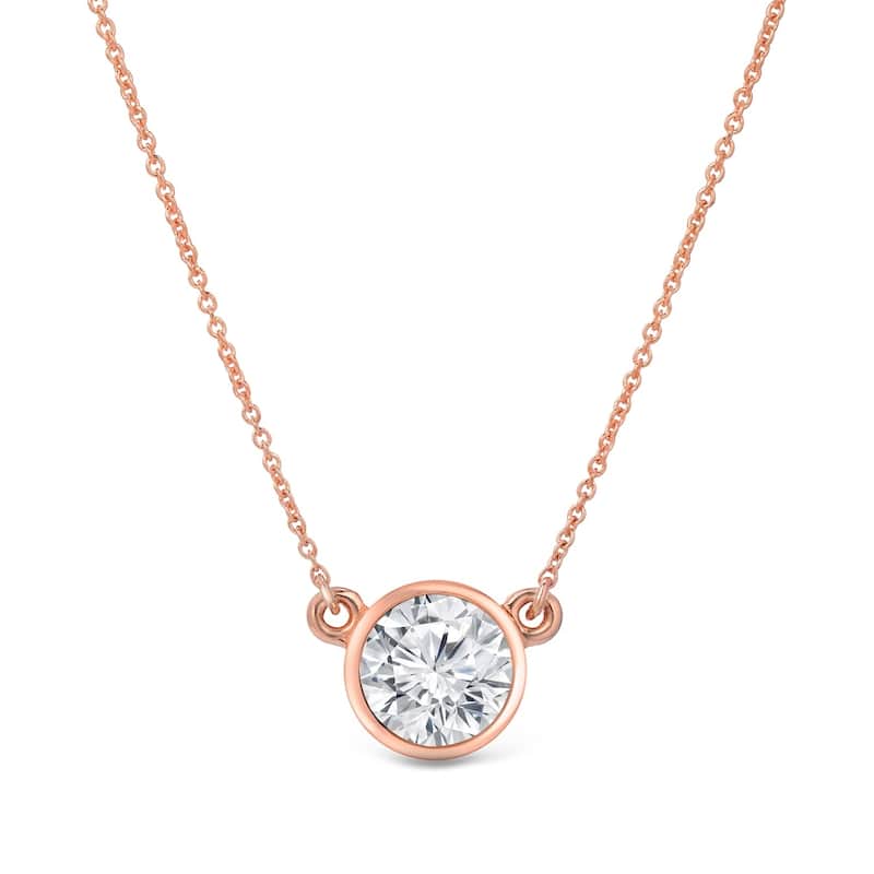 Auriya 14k Gold 1ctw Solitaire Moissanite Necklace Bezel-set - 6.5 mm - 6.5 mm - Rose