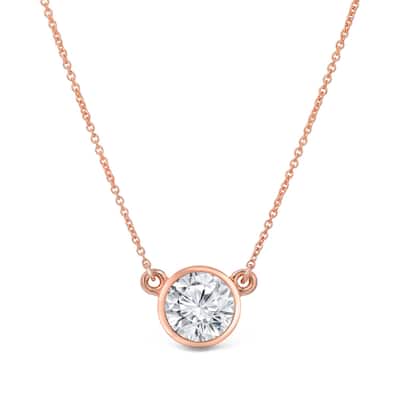 Auriya 14k Gold 1ctw Solitaire Moissanite Necklace Bezel-set - 6.5 mm - 6.5 mm