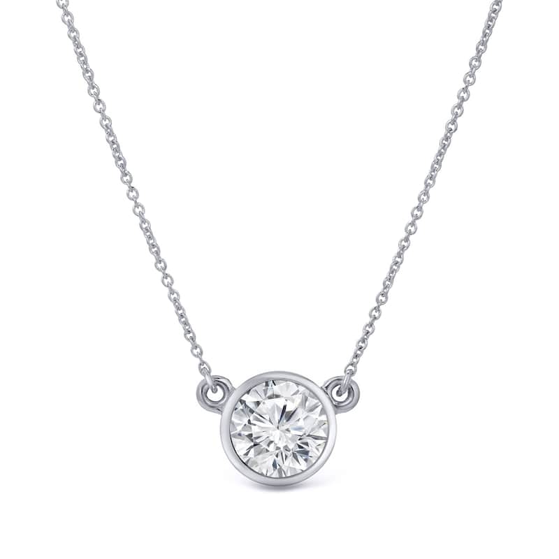 Auriya 14k Gold 1ctw Solitaire Moissanite Necklace Bezel-set - 6.5 mm - 6.5 mm - White